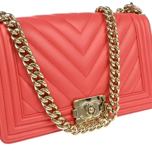 Boy Chanel Pink Lambskin Chevron Medium Double Chain Shoulder Bag 57075 - Picture 3 of 11